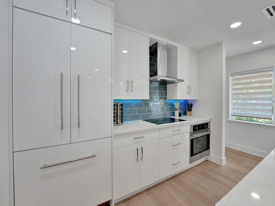 Kitchen is complete with kitchen wares and has brand new built-in designer appliances