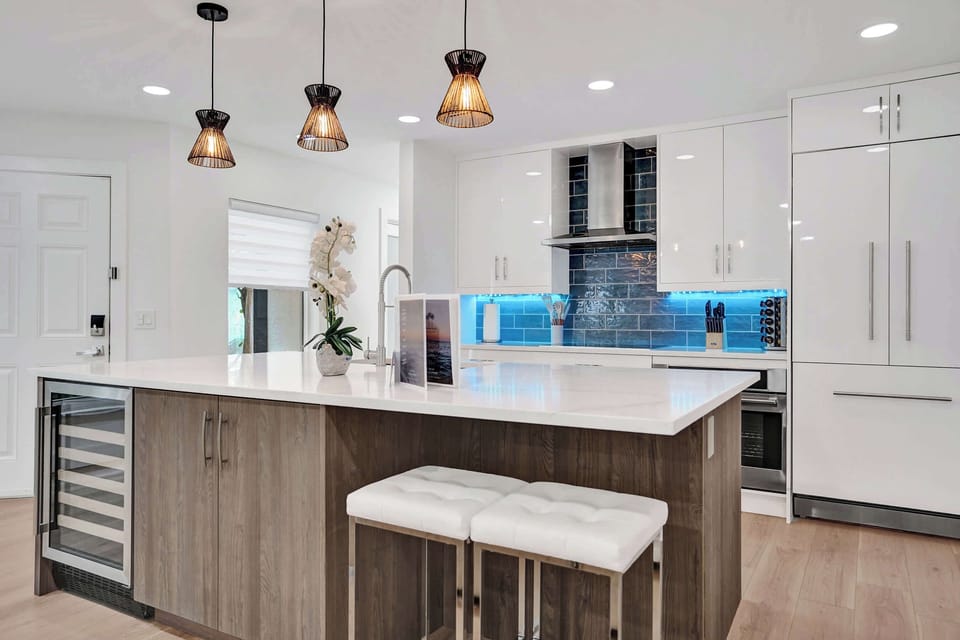 Kitchen is complete with kitchen wares and has brand new built-in designer appliances.