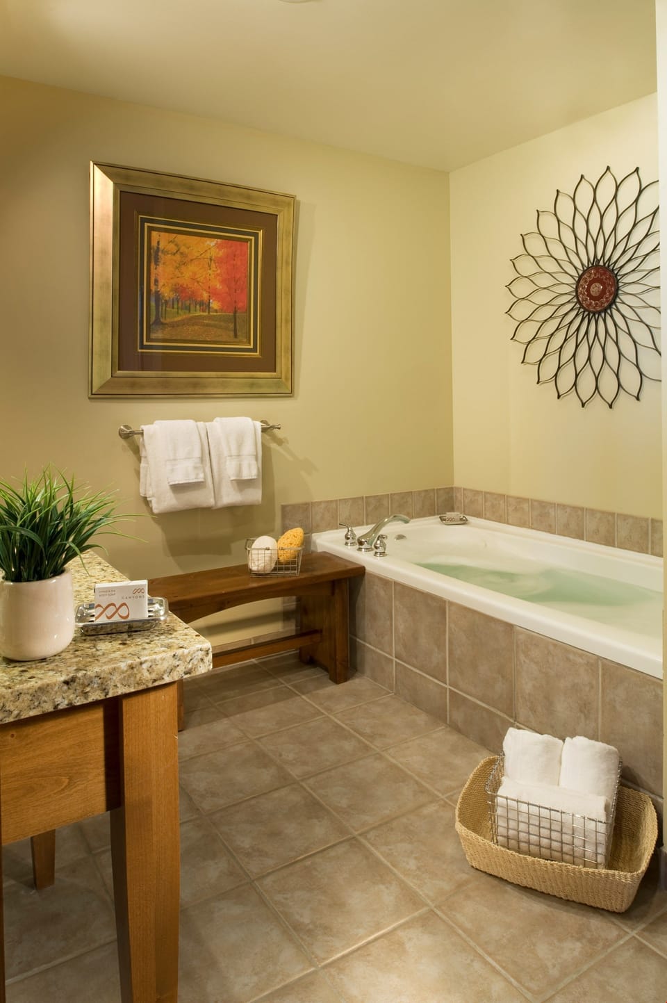 Get ready for the day in the modern and bright bathroom.