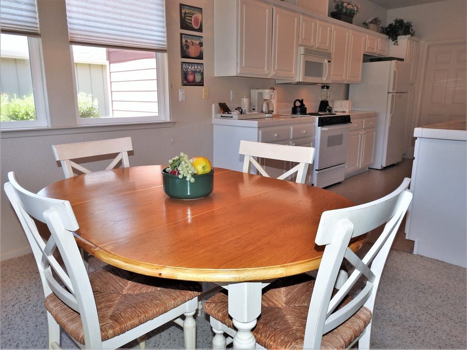 Dining area with pond view