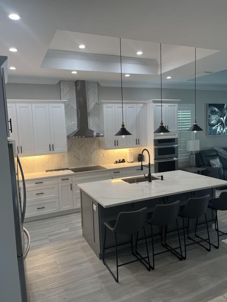 Gourmet kitchen with island and seating
