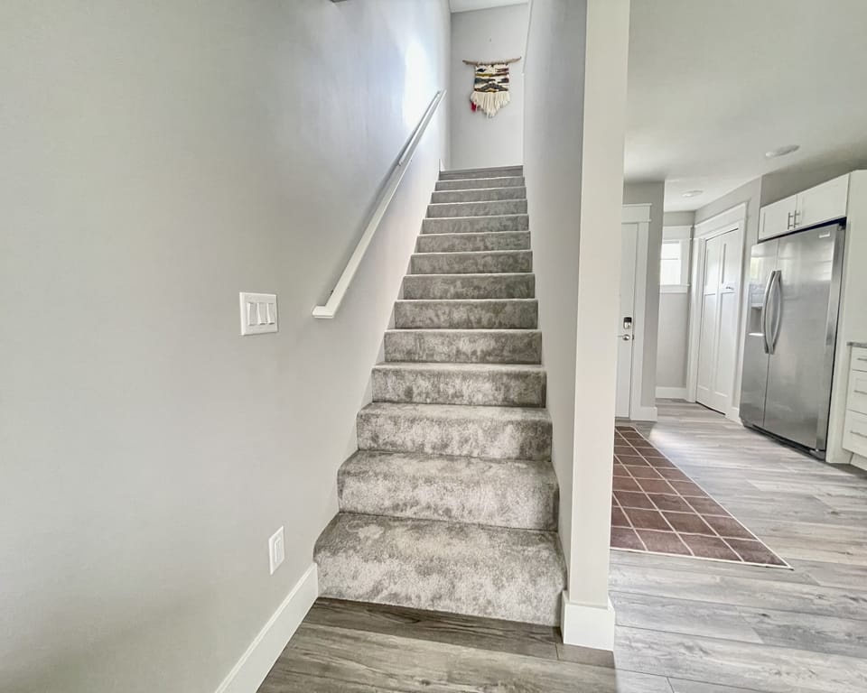 The townhome is located on 2 floors, separating the living and sleeping spaces.