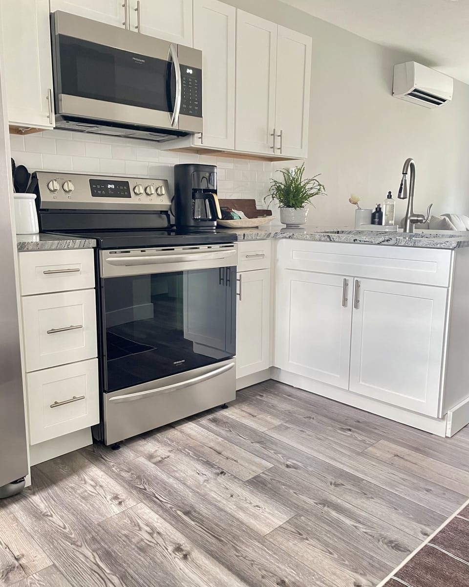 The kitchen is stocked with everything you need to make your stay enjoyable.