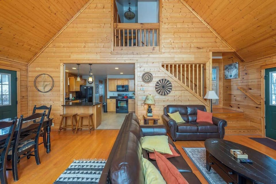Open concept living, dining, kitchen and loft area