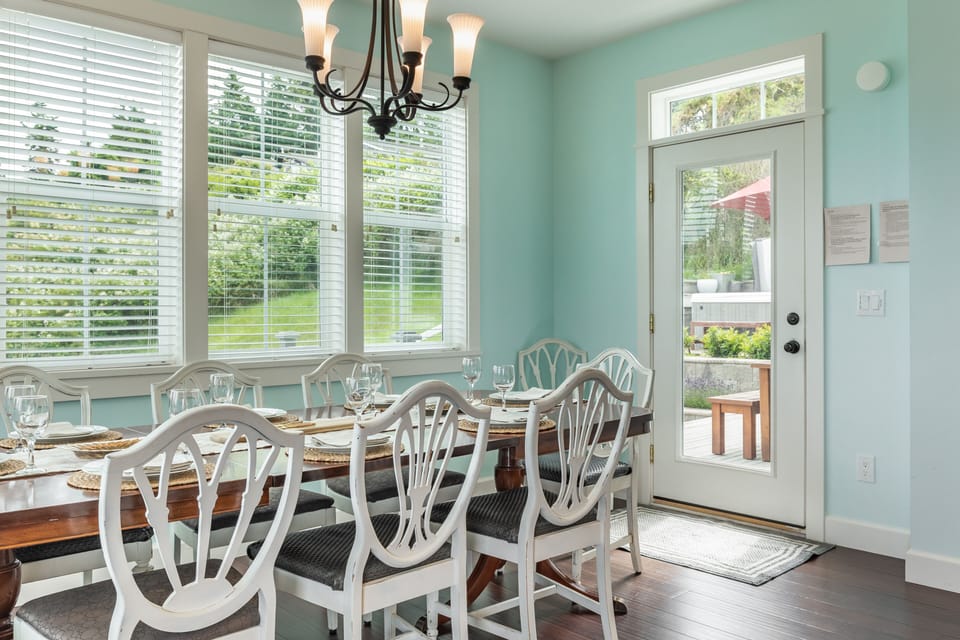 An enchanting dining area with a soft glow of natural light, perfect for delightful meals and cheerful moments.