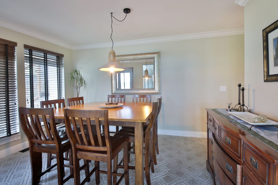 8-seater wooden dining set.