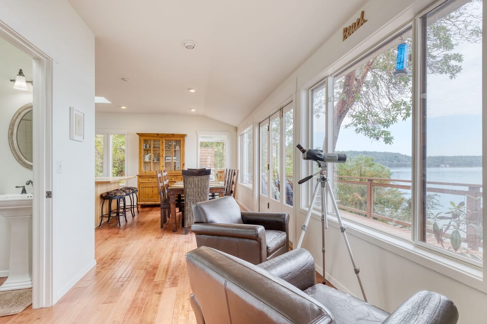 Sitting area with a telescope.
