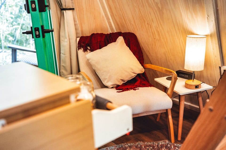 Curl up in this cozy corner with a soft throw and gentle lighting after a day exploring Hocking Hills