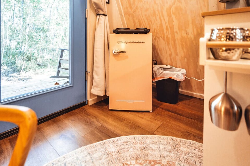 The mini fridge for your stay at the Blue Brambler in Hocking Hills. (NOTE: cooktop removed and no longer on-site)