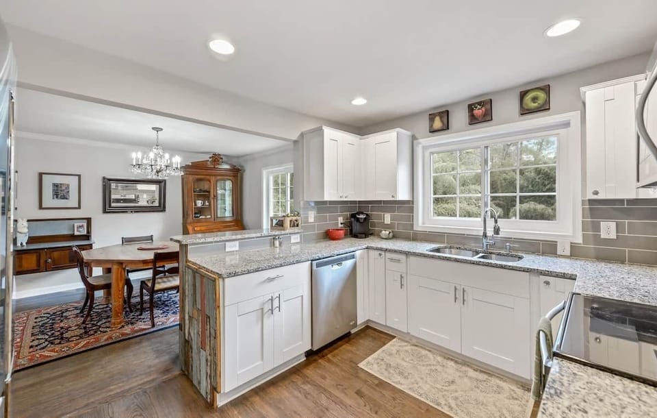 Kitchen has all the amenities you’ll need and beautiful views of the back pasture.