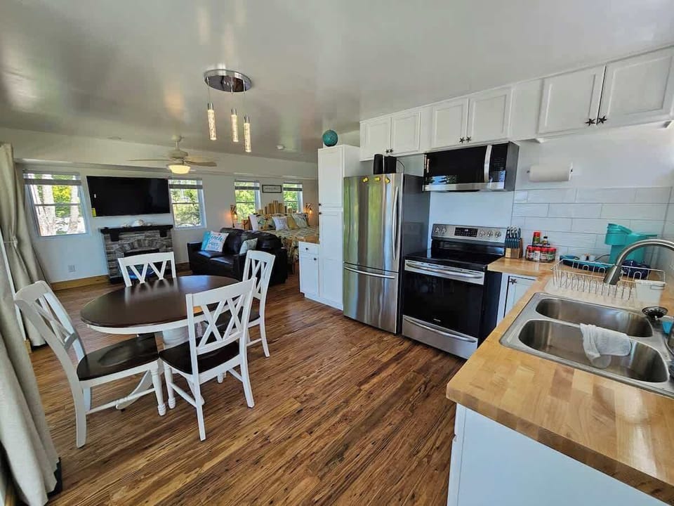 The Kitchen and Living Room areas of the Studio style Cottage Apartment