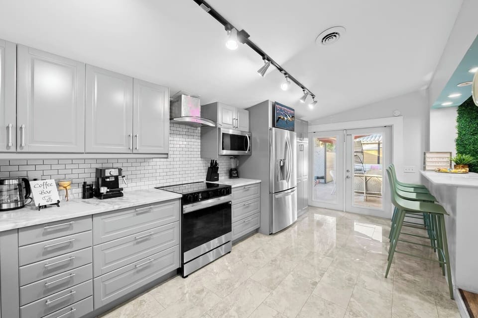 A full kitchen that opens right to the patio!