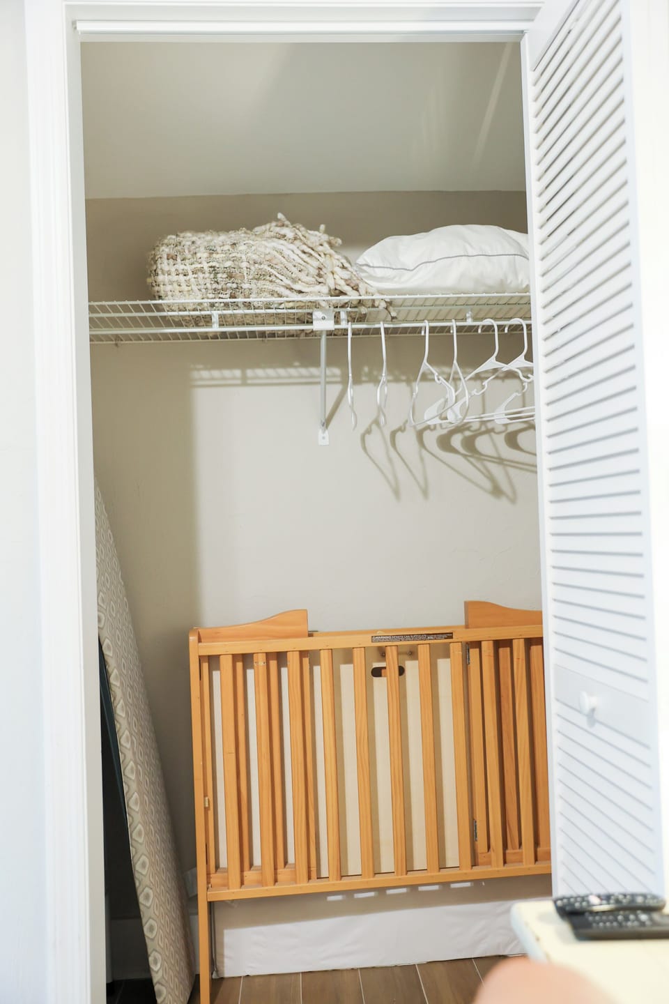 Crib in the closet of the queen bedroom