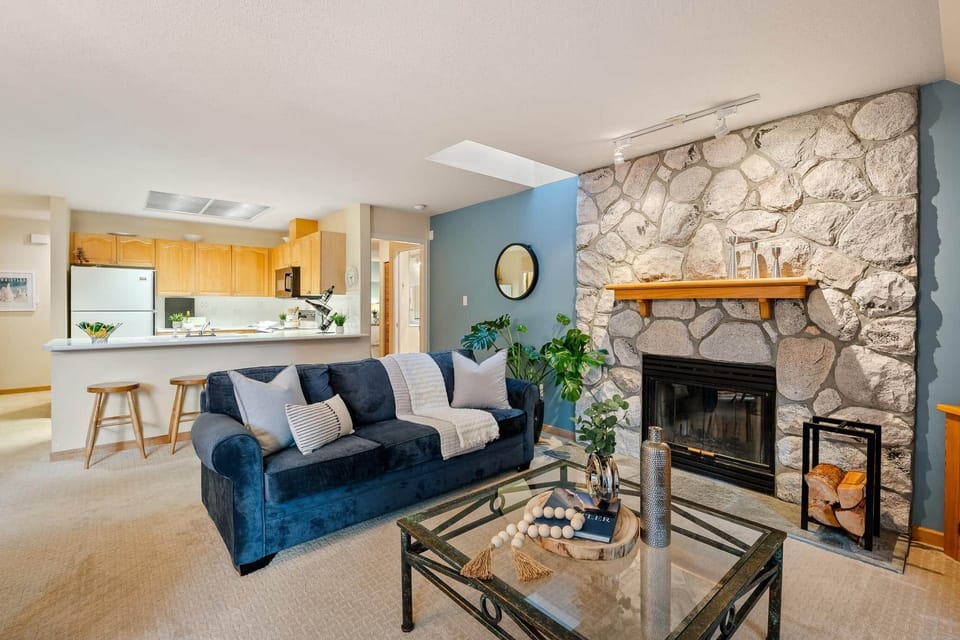 Living Room with Wood Burn Fireplace.