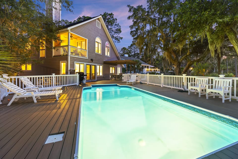 Enjoy the amazing private pool, hot tub, and marsh views!