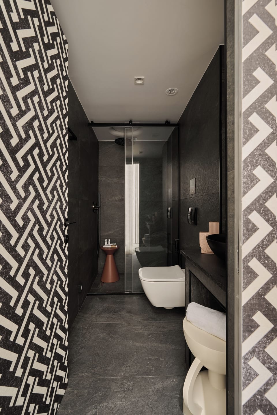 Shower, rainfall showerhead, hair dryer, bidet