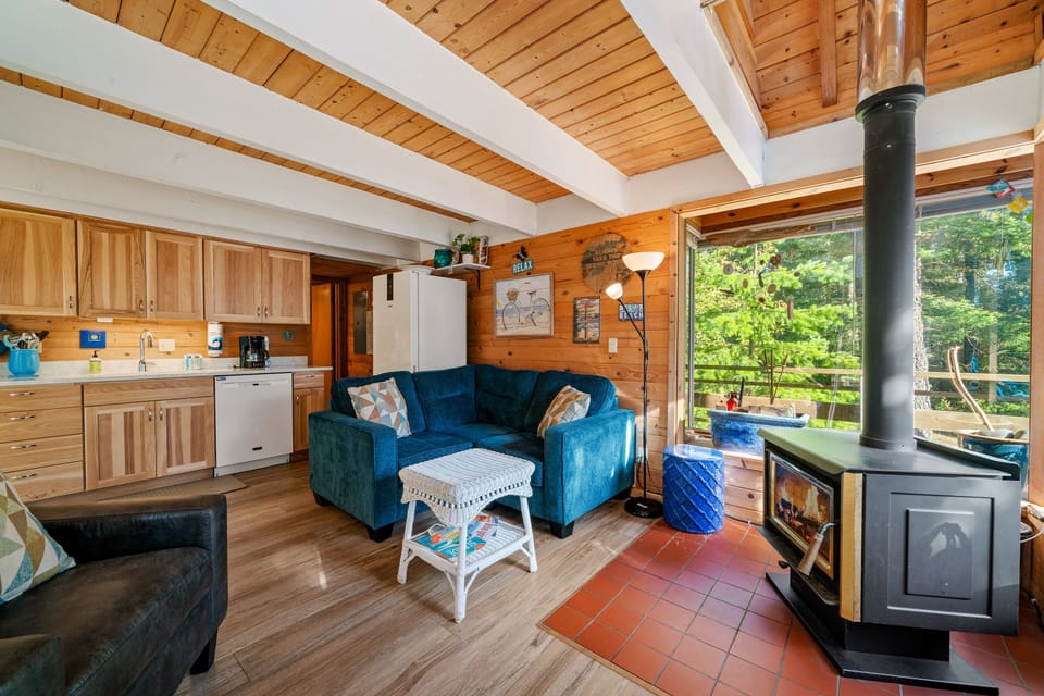 Living room with wood stove