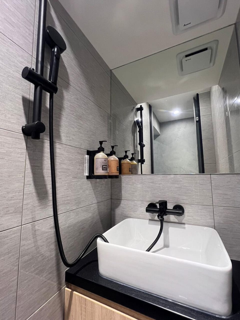 Hair dryer, shampoo, toilet paper