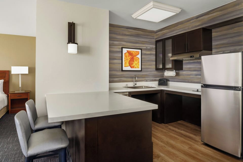 Full-size fridge, microwave, coffee/tea maker