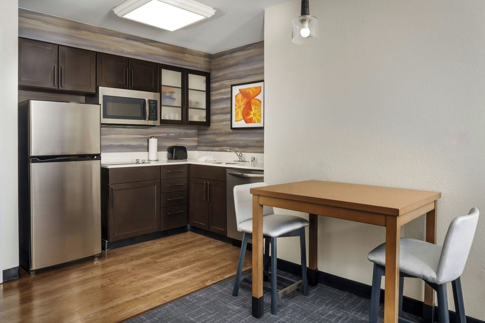 Full-size fridge, microwave, coffee/tea maker