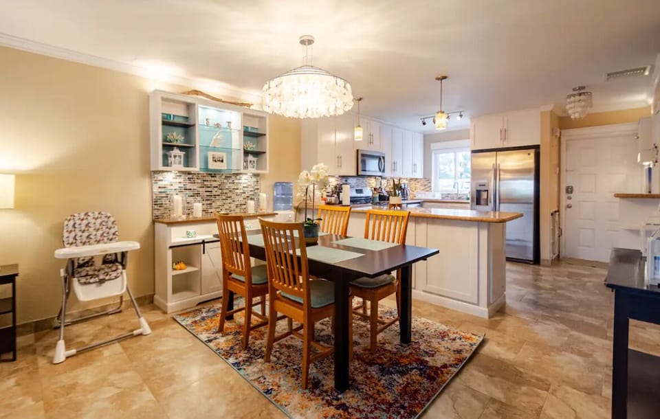 Dining area with high chair for a baby