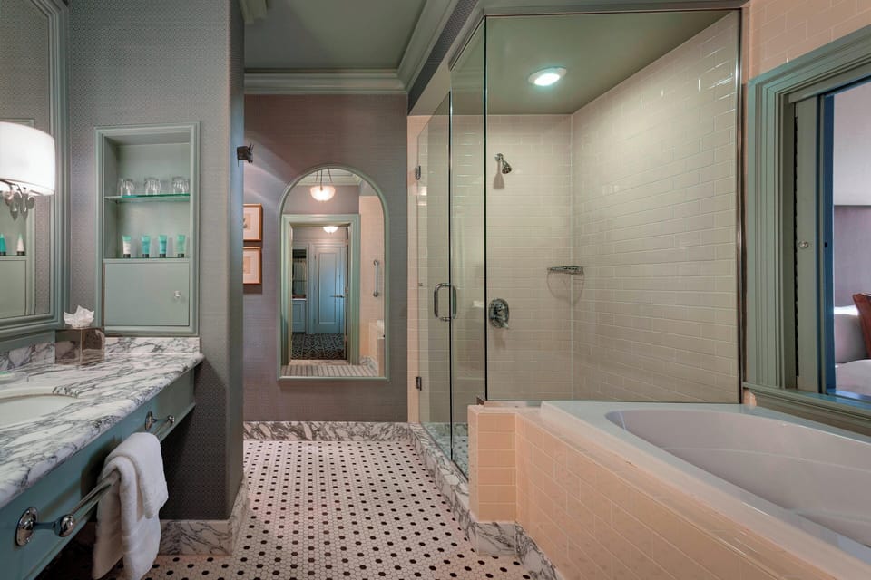 Designer toiletries, hair dryer, bathrobes, towels