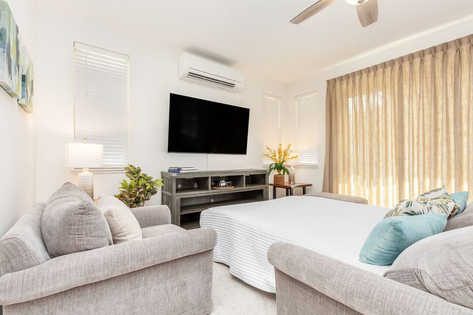 Pull out sofa bed with memory foam mattress for better comfort.