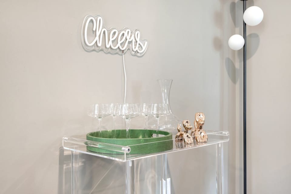 Beverage cart with cool neon signage