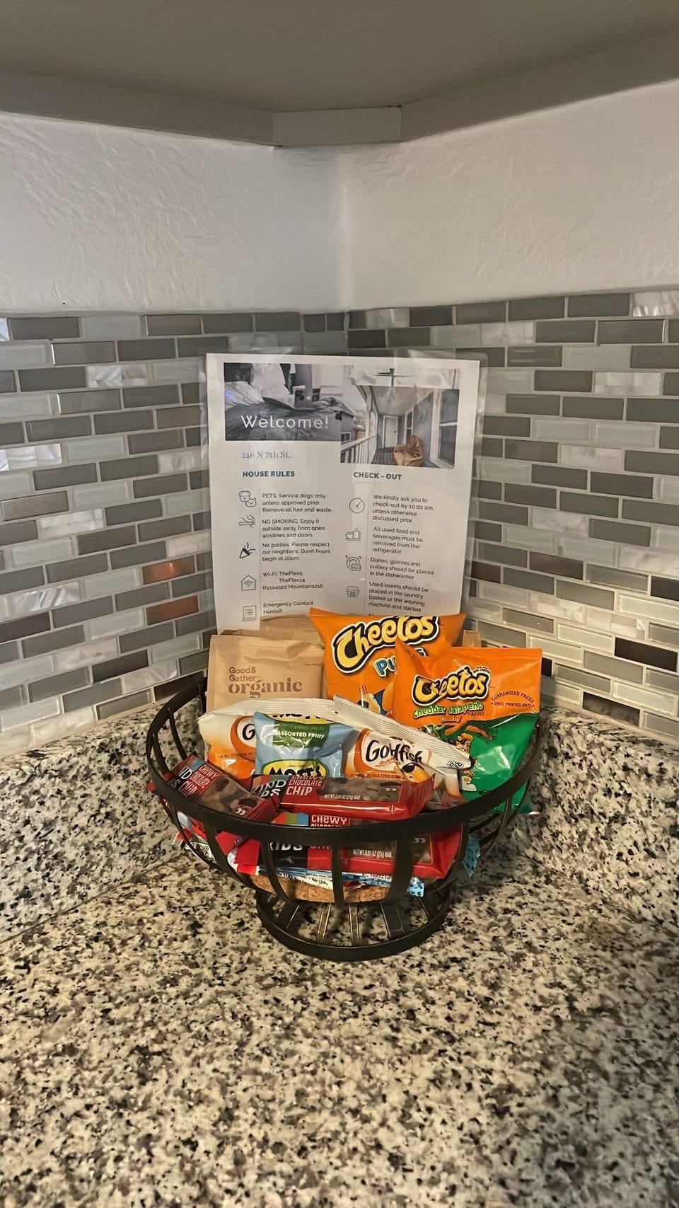 Enjoy some snacks with your welcome info sheet!