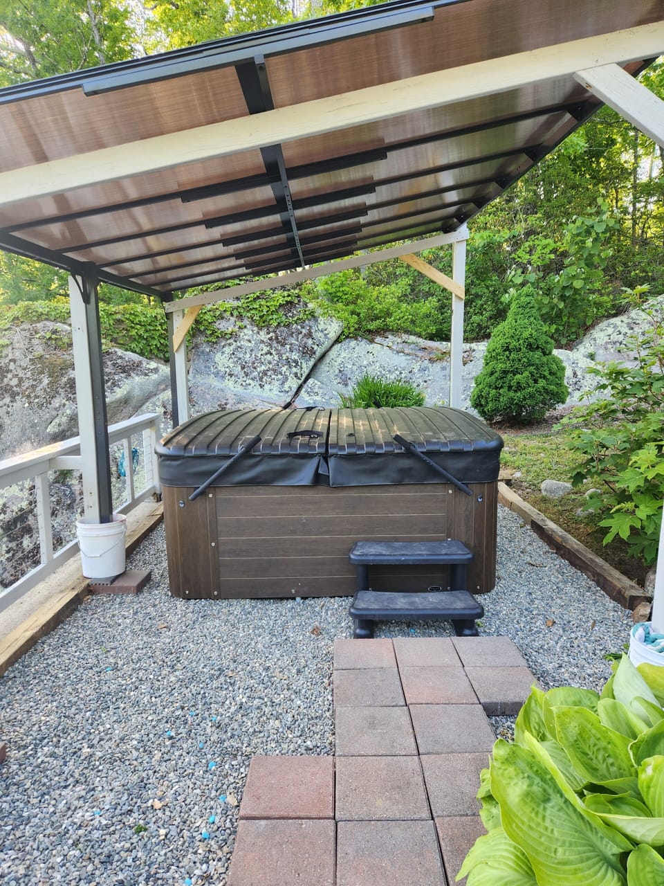 Covered six person hot tub