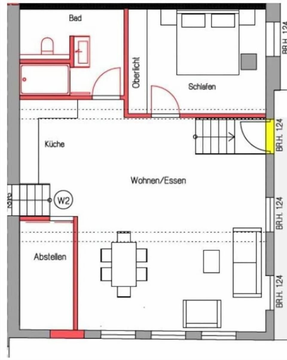 Grundriss von Loft 1 - Anordnung der Möbel nur beispielhaft