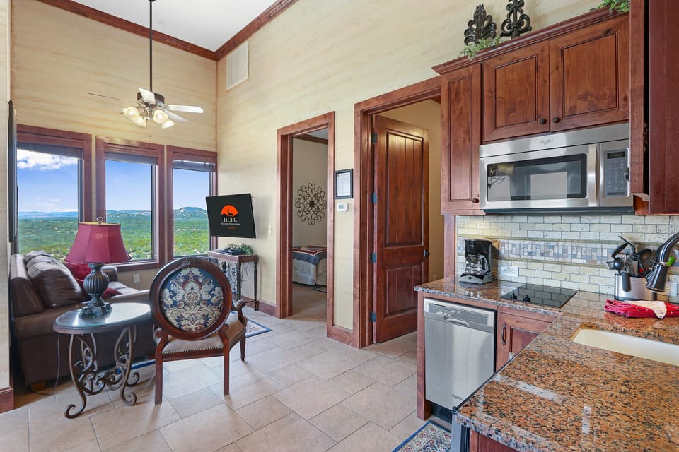 Entrance to the suite is up the elevator on the second floor