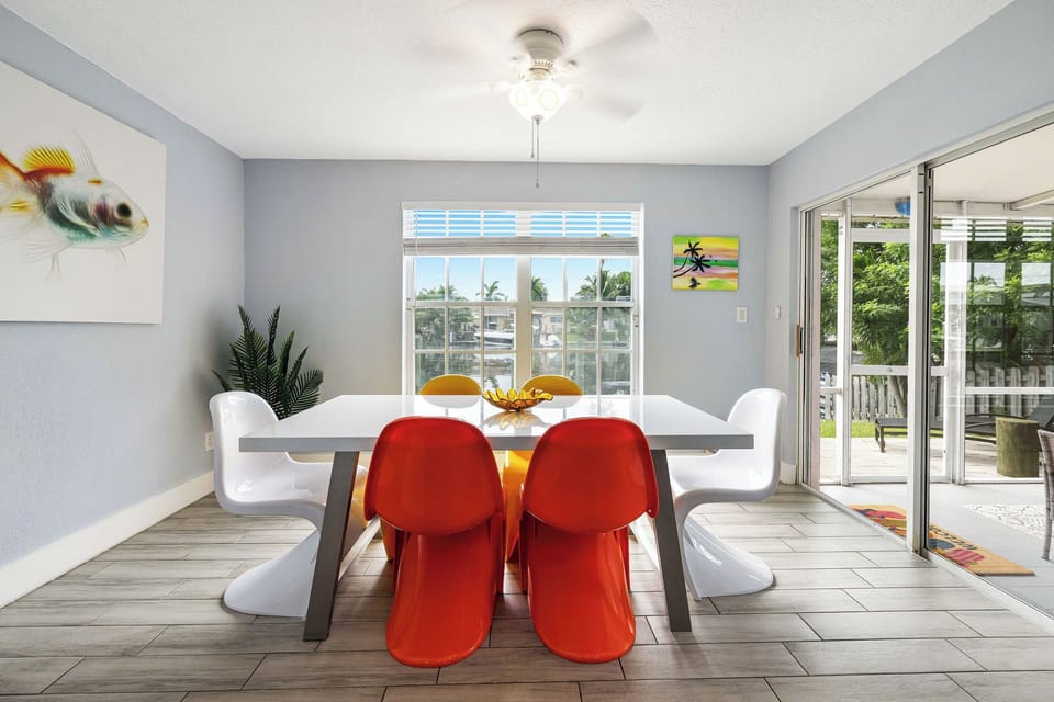 Dining for six (6) direct access to the patio and dock