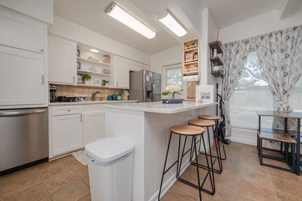 The fully stocked kitchen has everything you need to make a meal together. 