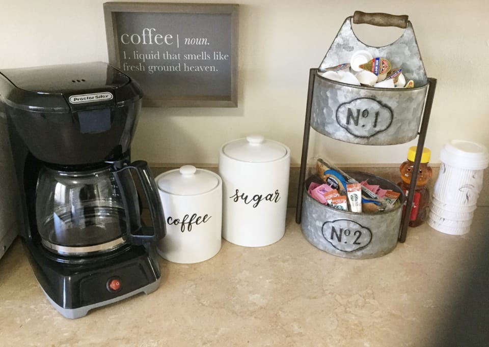 Coffee and condiments are provided on the house!