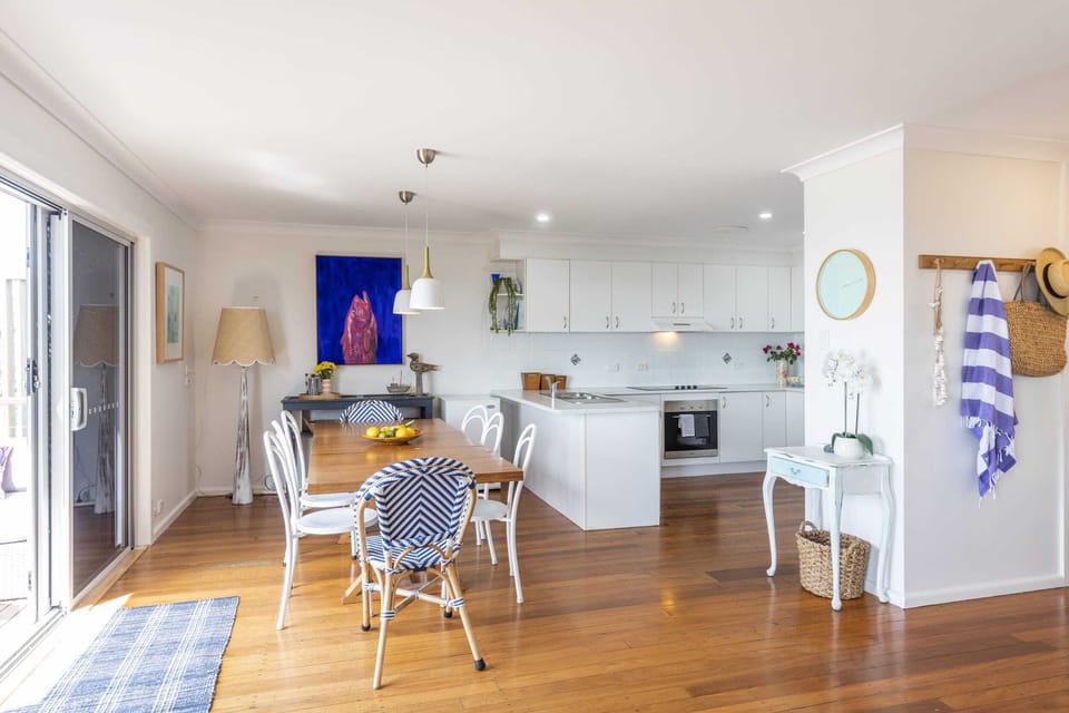 Bimbajong Main Beach - Coast accommodation in Yamba town with Ocean views - Open plan kitchen, living & dining with ocean views