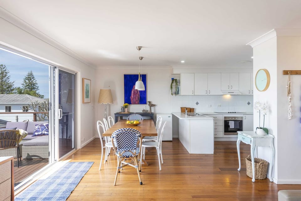 Bimbajong Main Beach - Coast accommodation in Yamba town with Ocean views - Open plan kitchen, living & dining with ocean views