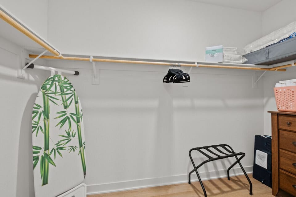 Keep things organized in the roomy closet w/ hanging space & shelving.