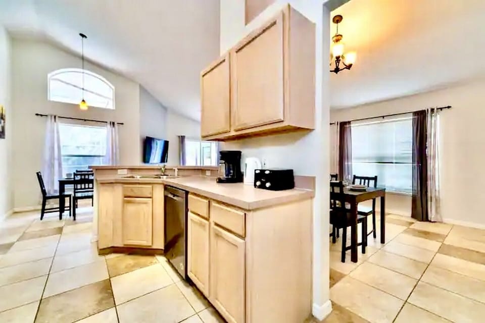 View of the kitchen and dining areas