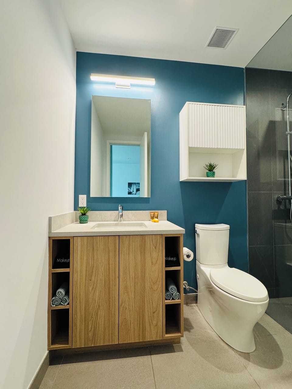 Spacious bathroom with shower and option of RAIN SHOWER!