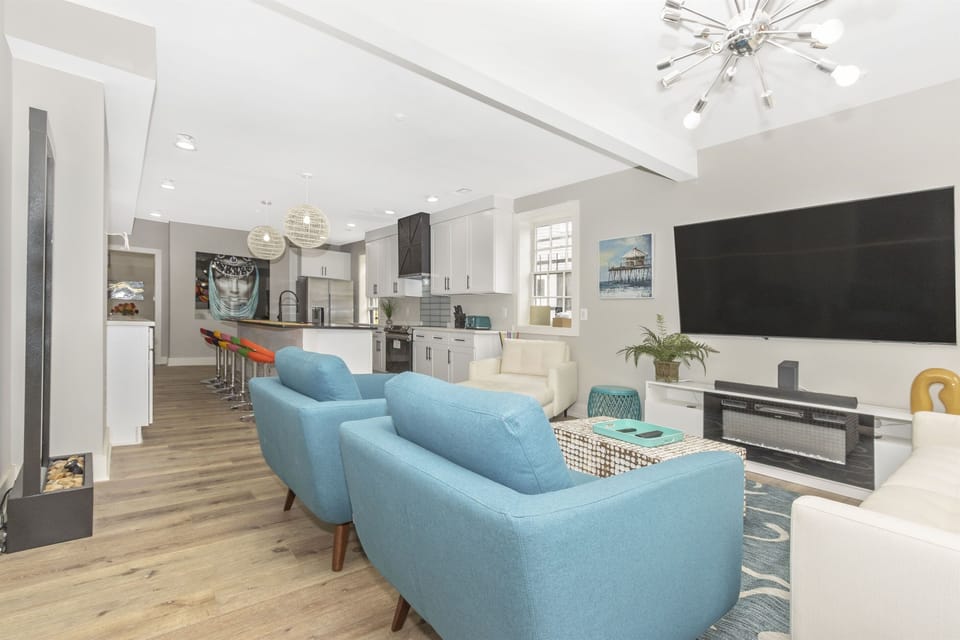 Living area with 75" smart TV