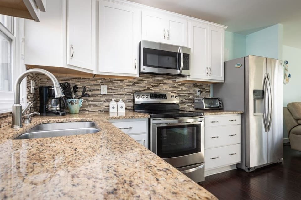 Fully Stocked Kitchen w/ Refrigerator, Oven, Microwave, Toaster, Cooking Utensils, and Pots n Pans
