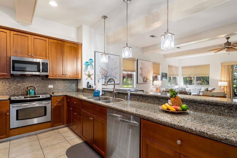 Well-equipped kitchen at our Kohala Coast Rental