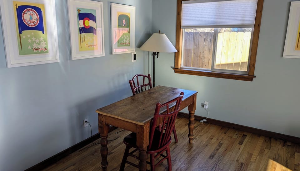 Small table for dining or workspace.