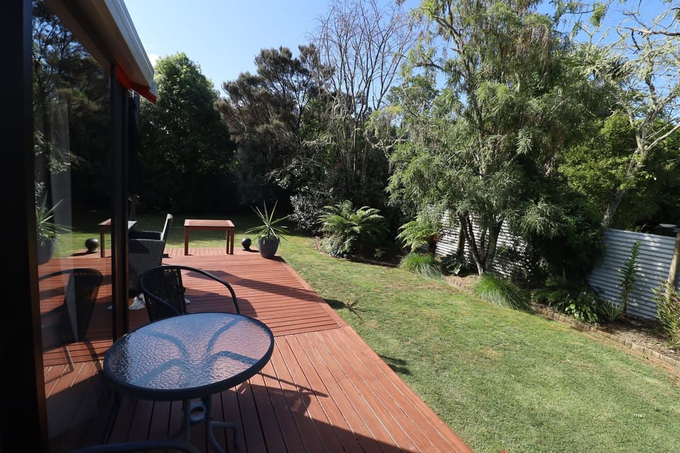Breakfast area outside on the deck 