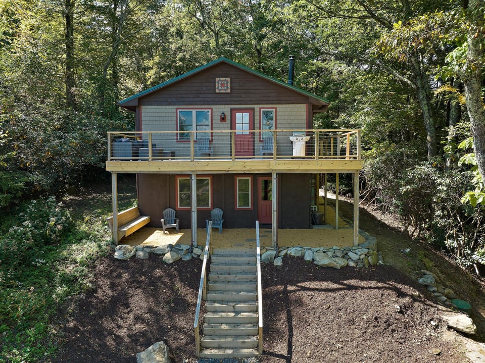 The front of our beautiful, newly renovated cabin. You won't believe the views!