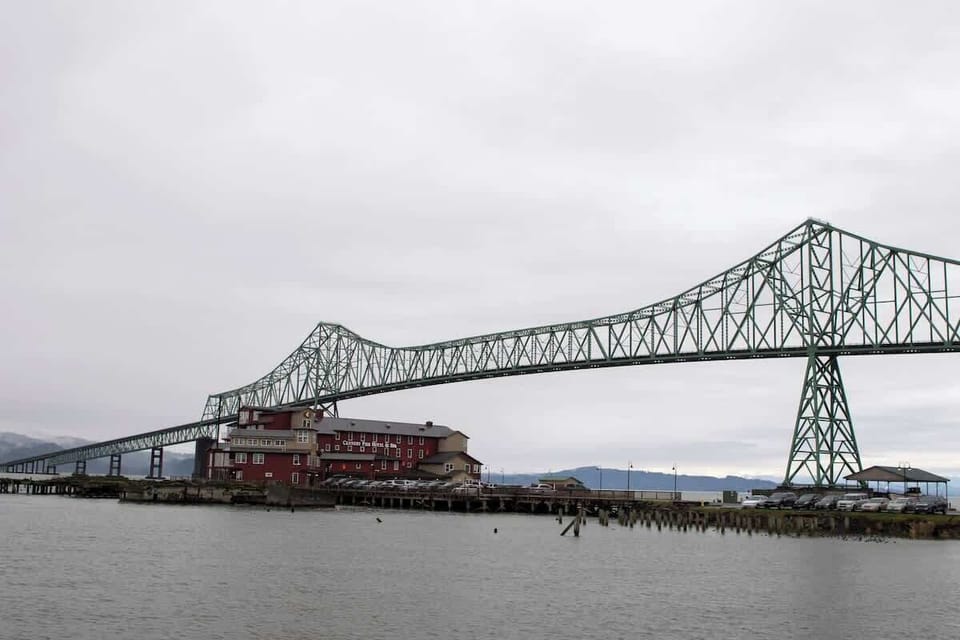 Favorite Astoria sights! This is the view of the Astoria-Megler bridge from the riverside piers.