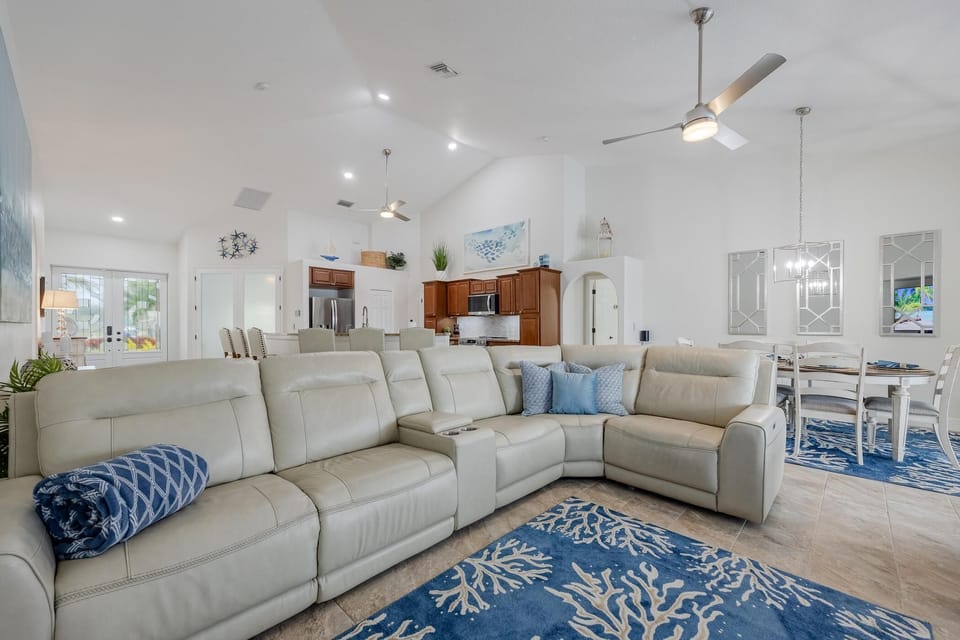 Leather reclining living room couch
