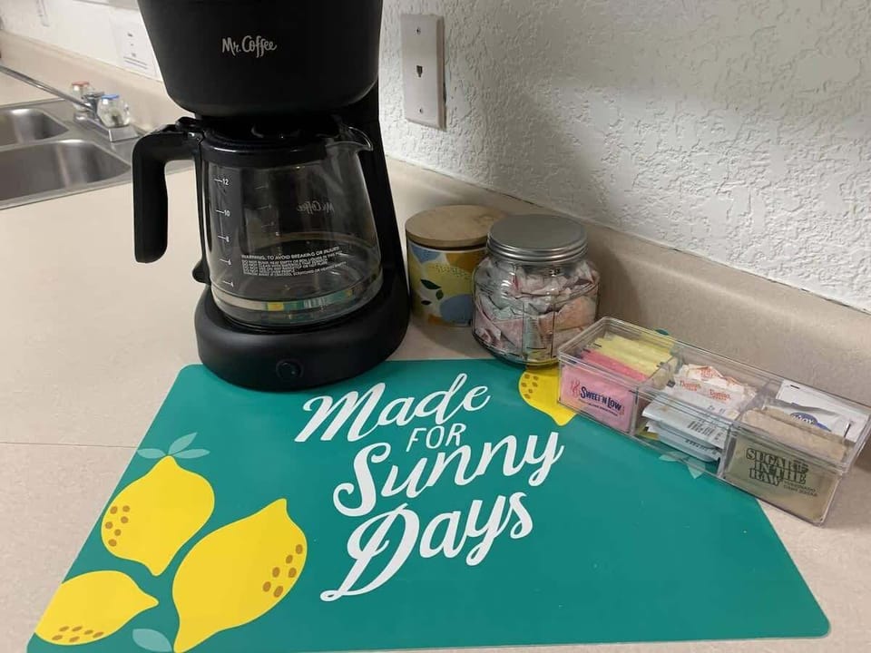 Start your morning right with a simple coffee setup stocked for convenience. Grab a cup before heading out to kayak, fish, or explore New Braunfels.