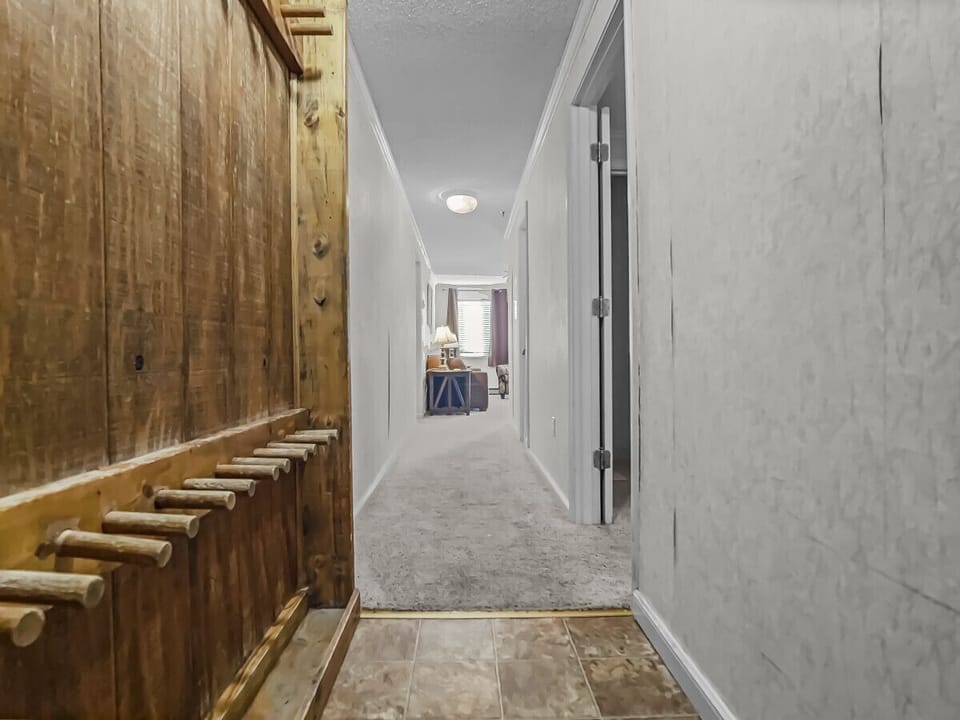Ski rack in the hallway
